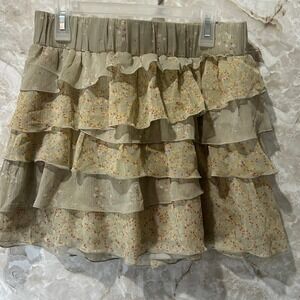 Old Navy Floral Ruffle Mini Skirt Womens Small Olive‎ Green Yellow Cute
